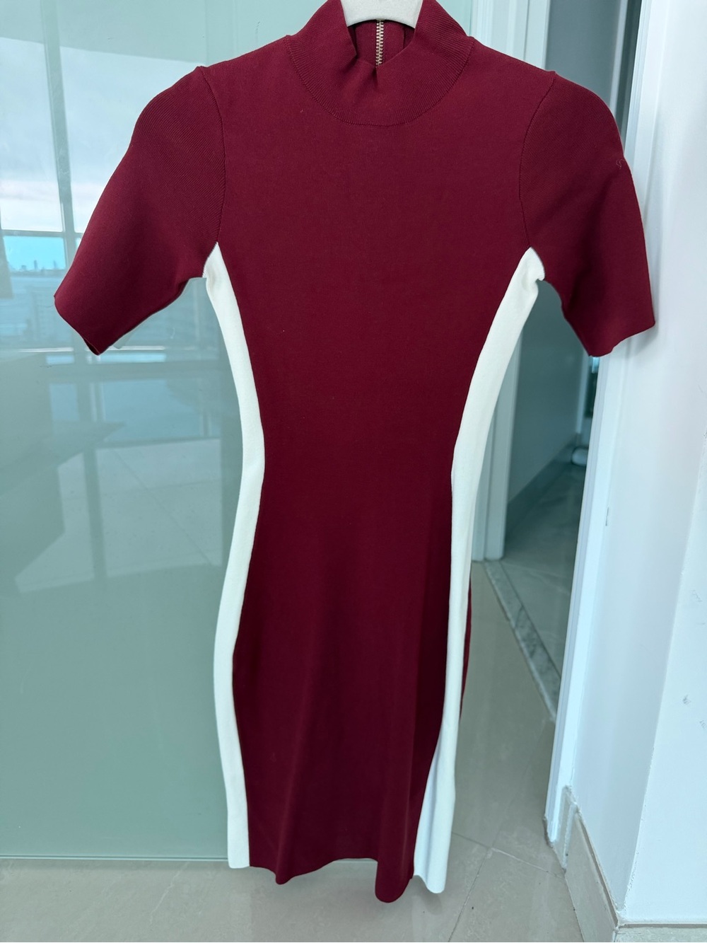 Ted Baker Burgundy and Cream Bodycon Knit Dress - Hugh quality never worn